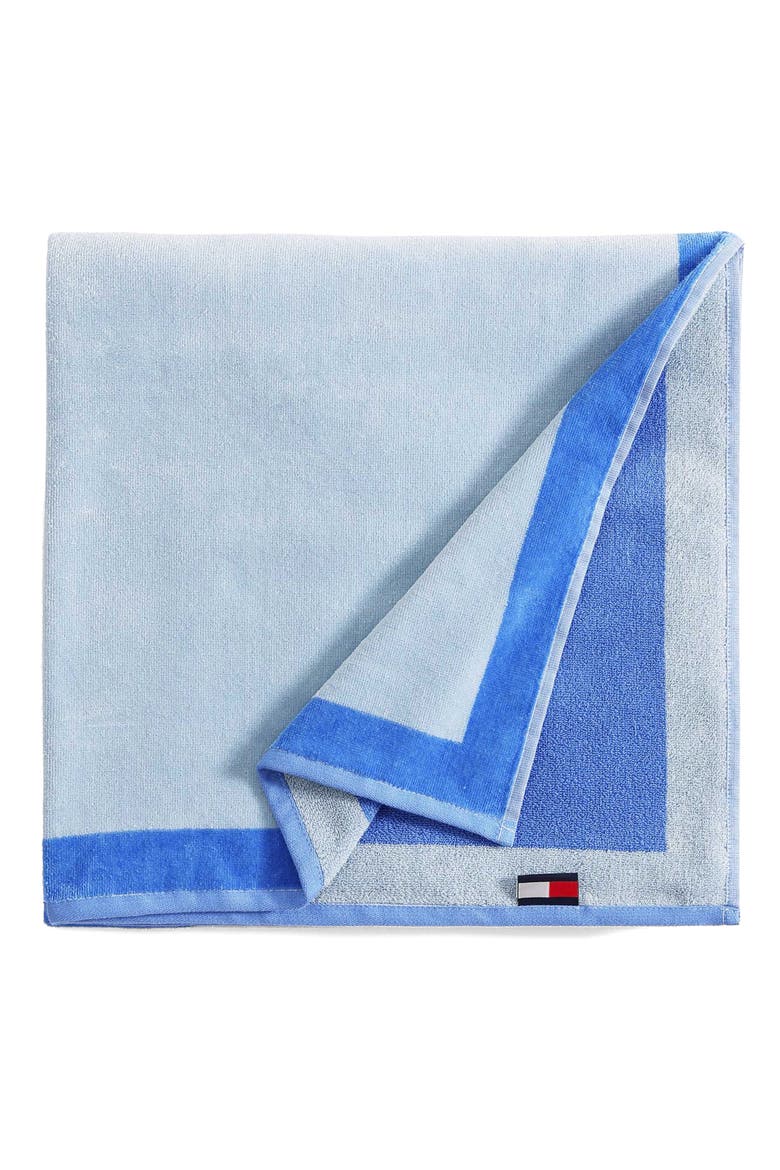 Colorblock Monogram Beach Towel, Main, color, MARINE BLUE/ TRUE BLUE