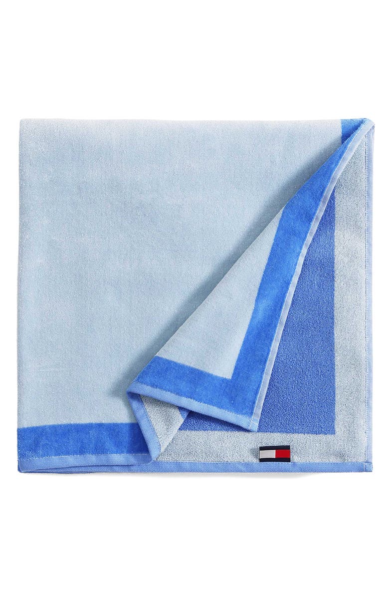 Tommy Hilfiger Colorblock Monogram Beach Towel, Main, color, Marine Blue/ True Blue