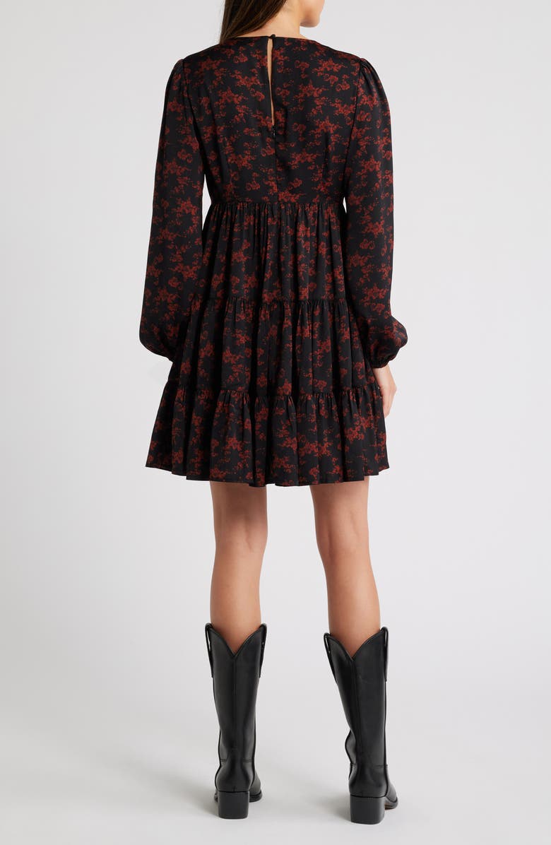 Treasure & Bond V-Neck Long Sleeve Satin Minidress, Alternate, color, Black- Rust H Abstract Bouquet