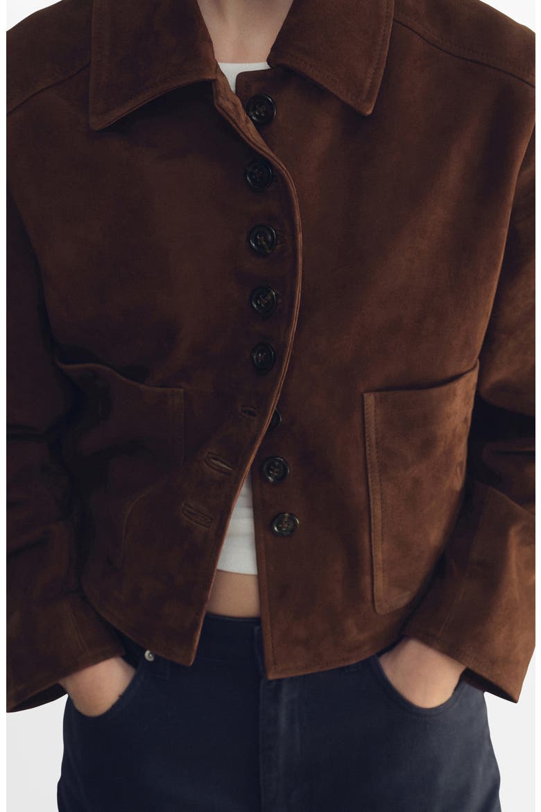 Suede Button Front Crop Jacket, Alternate, color, BURNT ORANGE