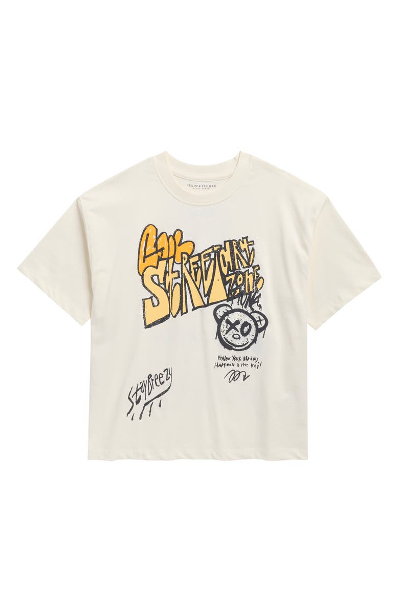 DENIM AND FLOWER Kids' Teddy Cotton Graphic T-Shirt, Main, color, Pearl
