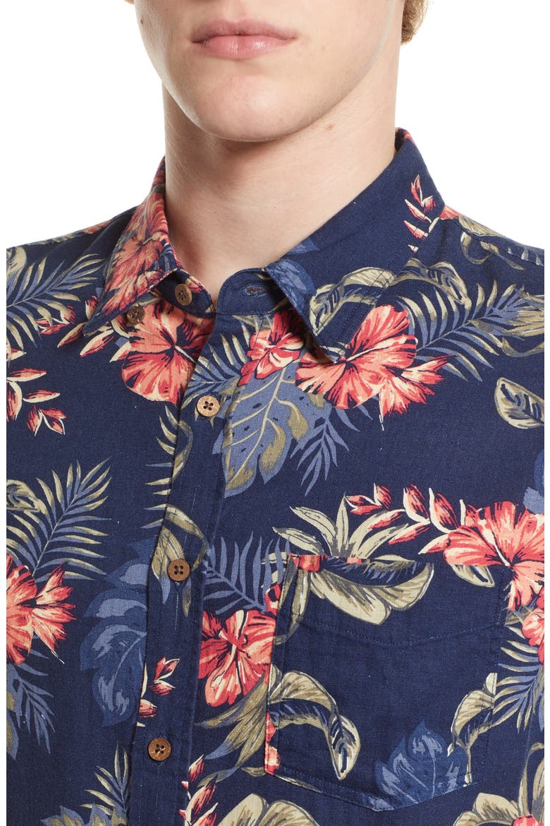 Carson Floral Linen Blend Button-Up Shirt, Alternate, color, LUAU PARADISE