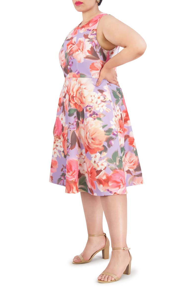 Floral Sleeveless Fit & Flare Scuba Dress, Alternate, color, LAVENDER