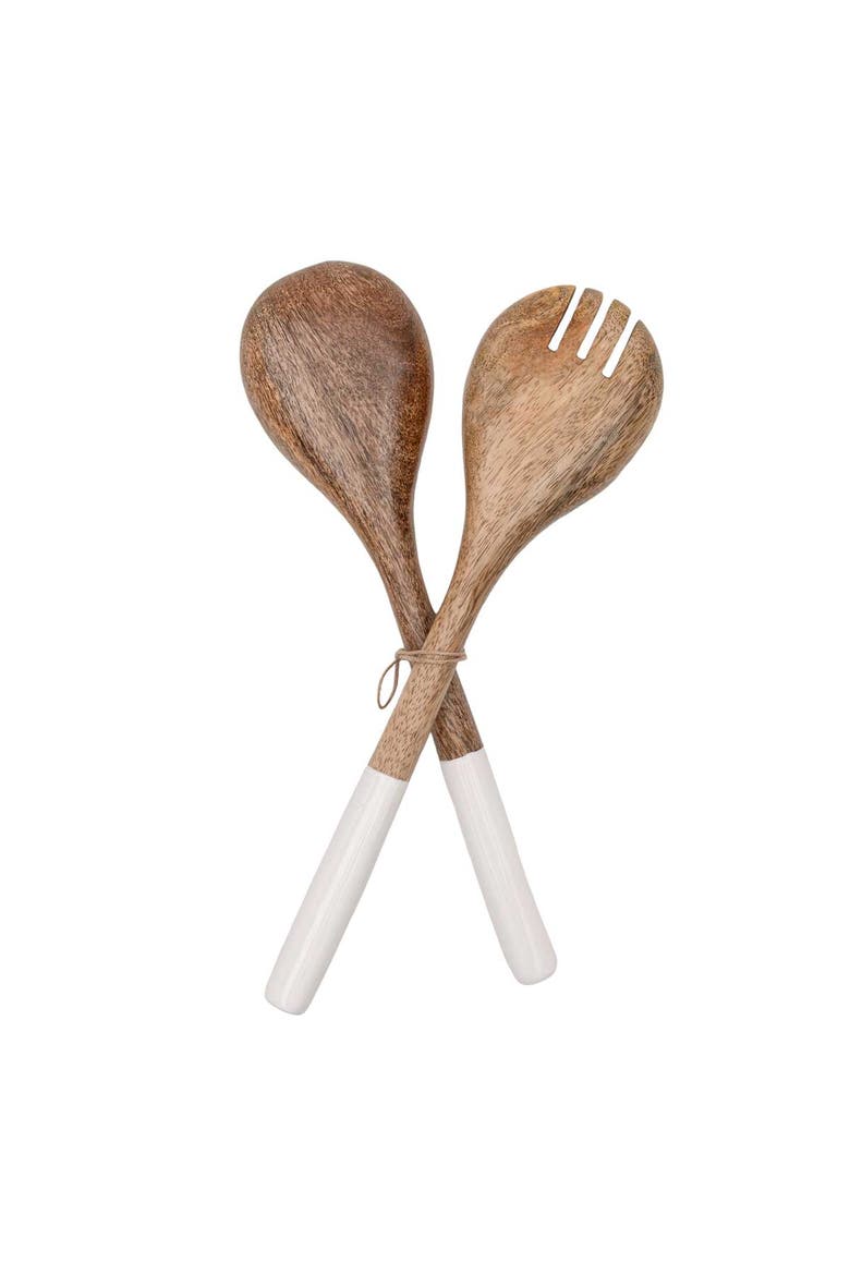 Tove White Enamel Mango Wood 2-Piece Serving Utensils, Alternate, color, Brown