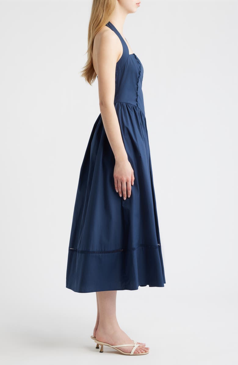 MOON RIVER Ladder Stitch Detail Halter Neck Cotton Dress, Alternate, color, Navy
