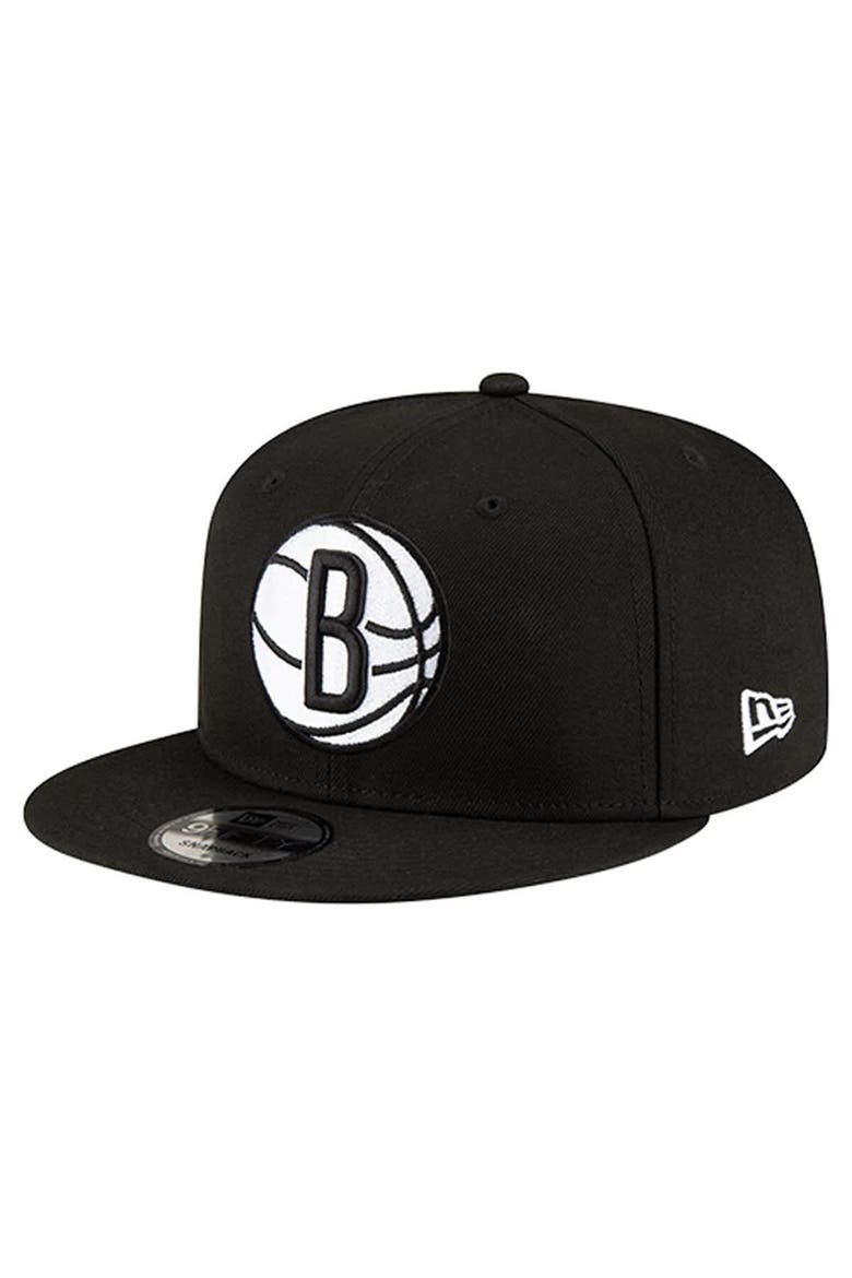 Men's New Era Black Brooklyn Nets 9FIFTY Snapback Hat, Main, color, Black
