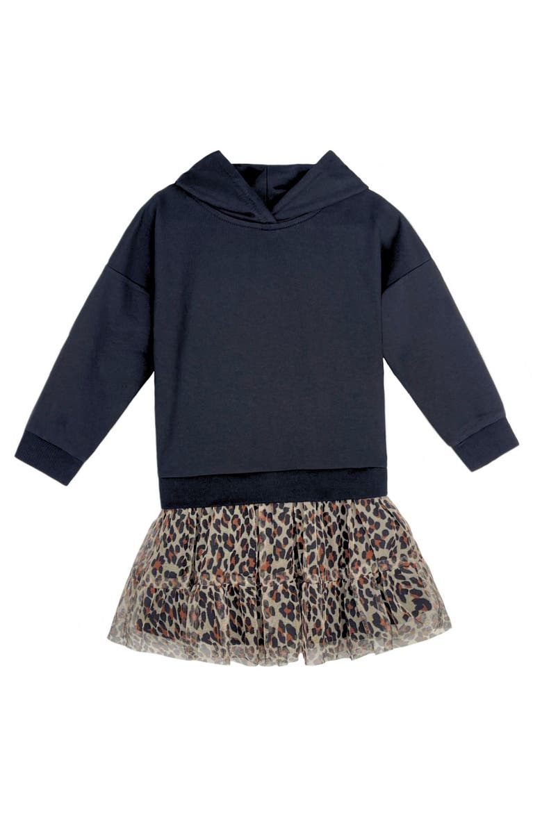 Mia Belle Girls Wild & Cozy Cheetah Hooded Tutu Dress, Main, color, Black