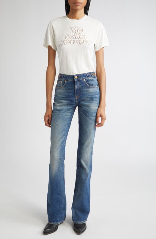 Golden Goose Viscose Blend T-shirt With Ribbed Crew Neck And Front Print In White