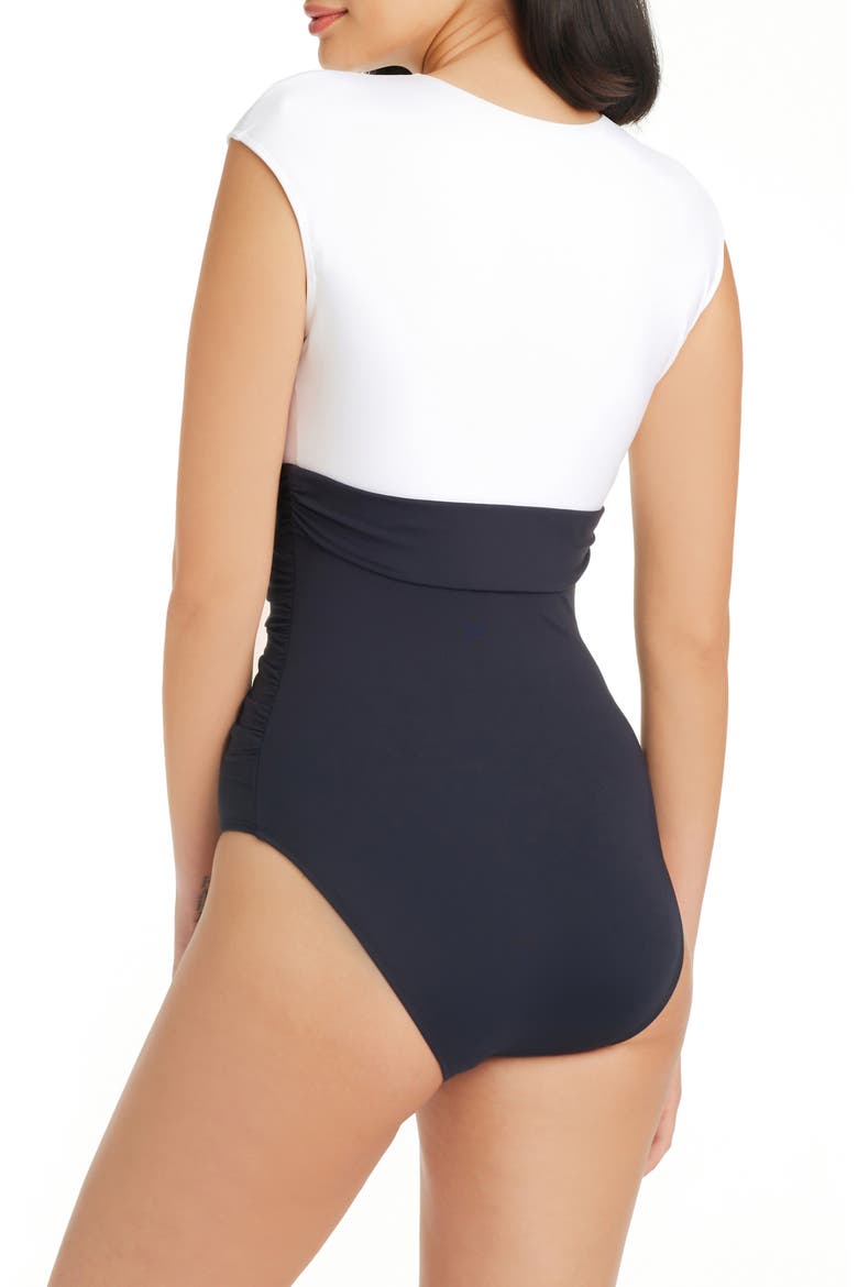 Graphic Measures Cap Sleeve One-Piece Swimsuit, Alternate, color, WHITE