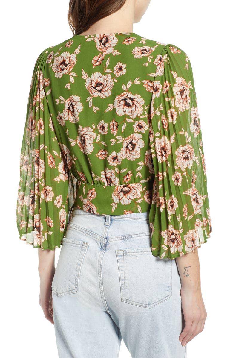 ASTR the Label Floral Pleated Sleeve Wrap Blouse, Alternate, color,
