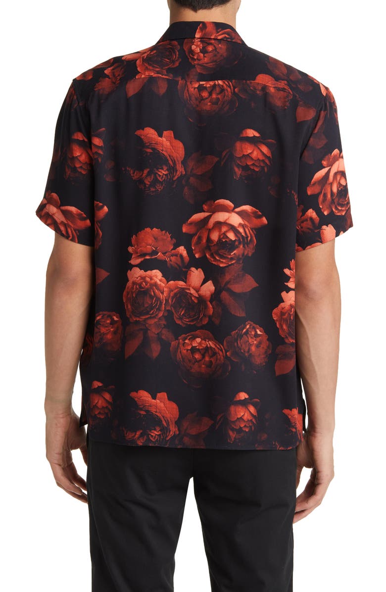 Open Edit Dark Roses Floral Short Sleeve Button-Up Camp Shirt, Alternate, color, 