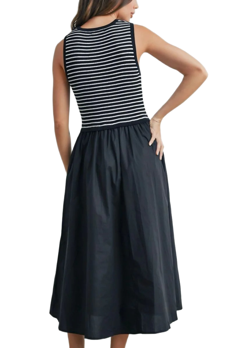 Knit and Lounge Striped Knit Top Woven Skirt Sleeveless Maxi Dress, Alternate, color, 