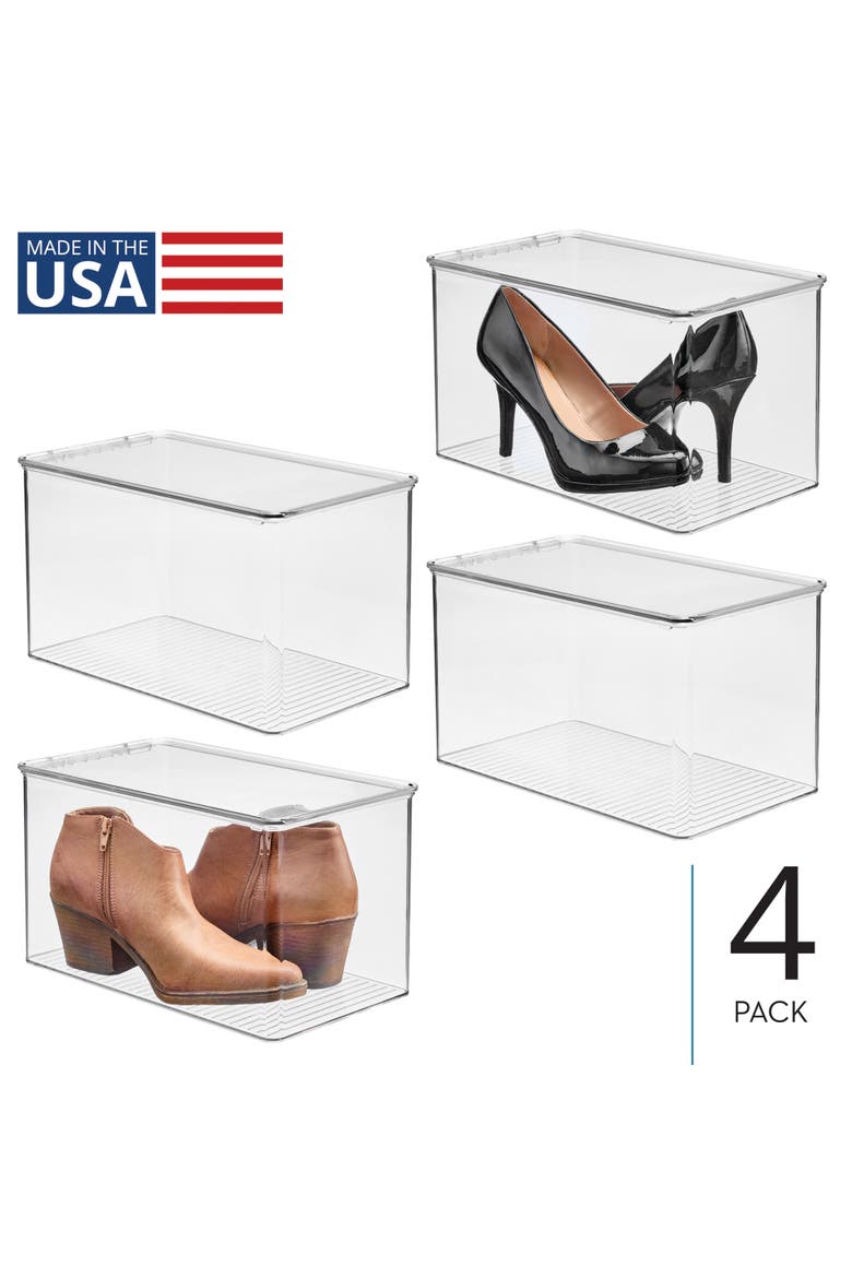 Stackable Clear Plastic Shoe Boxes with Lids, Storage Shoe Container for Closet, 4-Pack, Alternate, color, Clear
