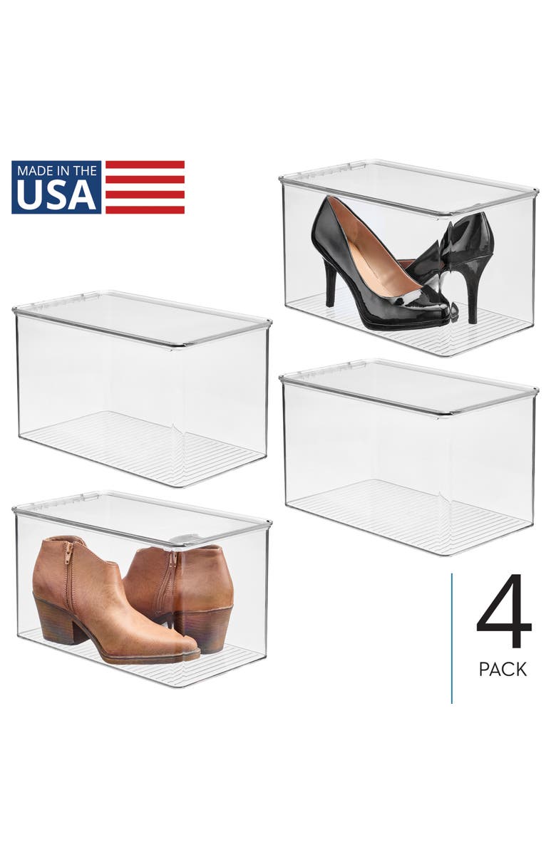 iDesign Stackable Clear Plastic Shoe Boxes with Lids, Storage Shoe Container for Closet, 4-Pack, Alternate, color, Clear