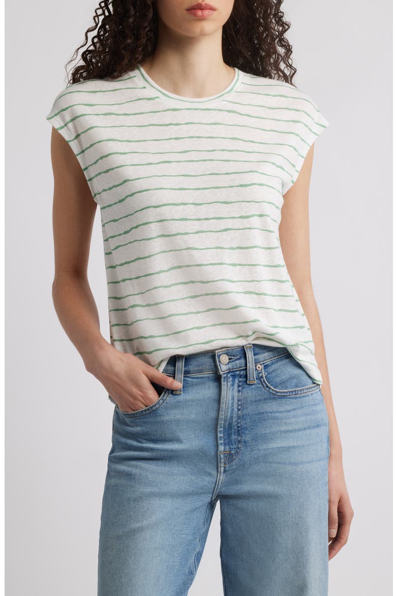 Stripe Linen Blend T-Shirt, Main, color, MEADOW/ OFF WHITE