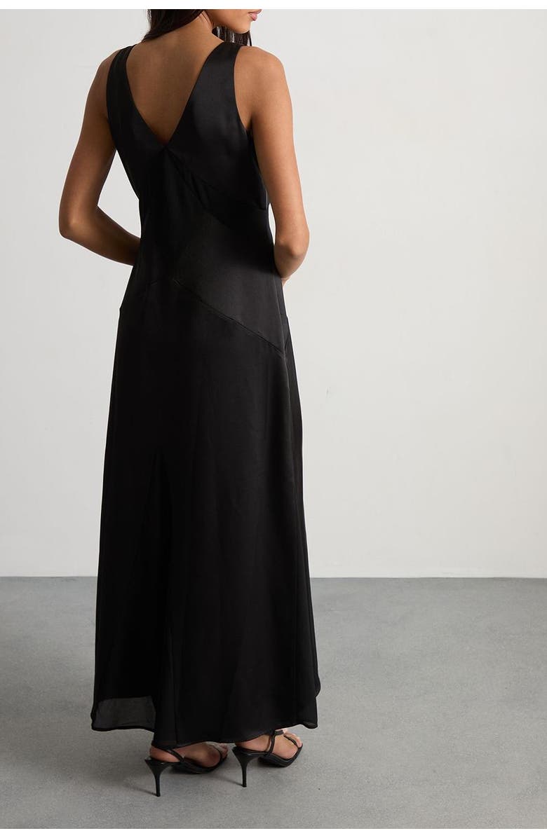 Warehouse Satin and Chiffon Mix Midaxi Dress, Alternate, color, Black