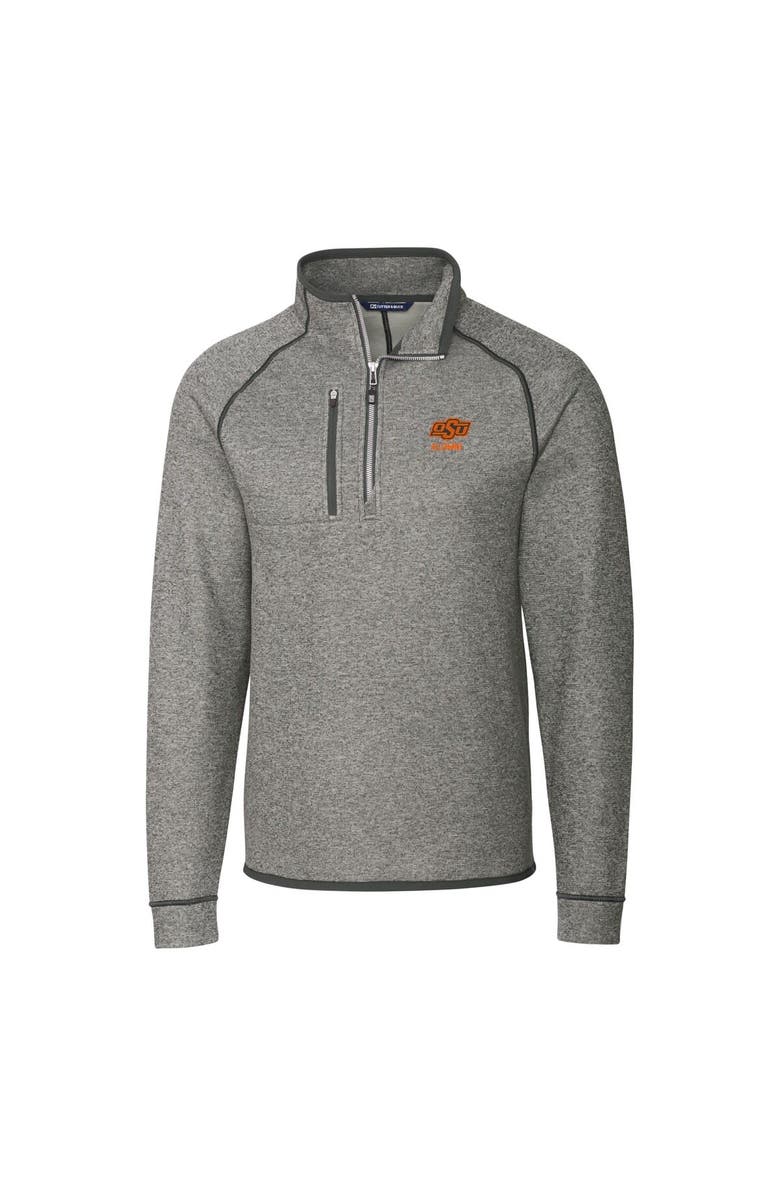 Cutter & Buck Men's Cutter & Buck  Heather Gray Oklahoma State Cowboys Alumni Logo Mainsail Sweater-Knit Half-Zip Pullover Jacket, Alternate, color, 