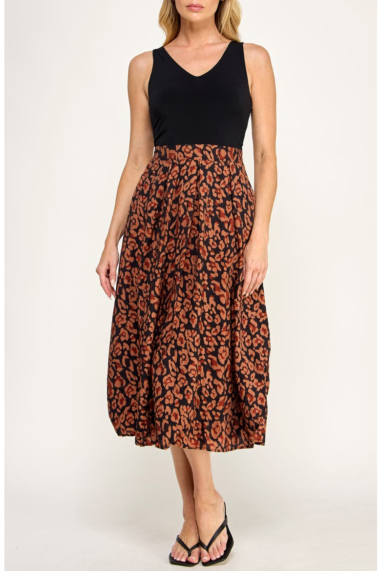 Mixed Media Midi Dress, Main, color, BLACK/ RUST
