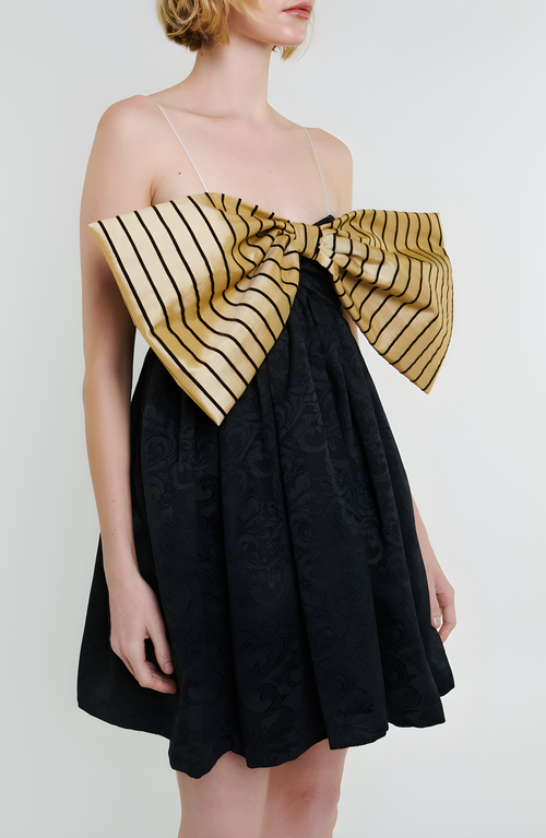 Madeline Marie Stewart Mini Bow Dress In Black/cream