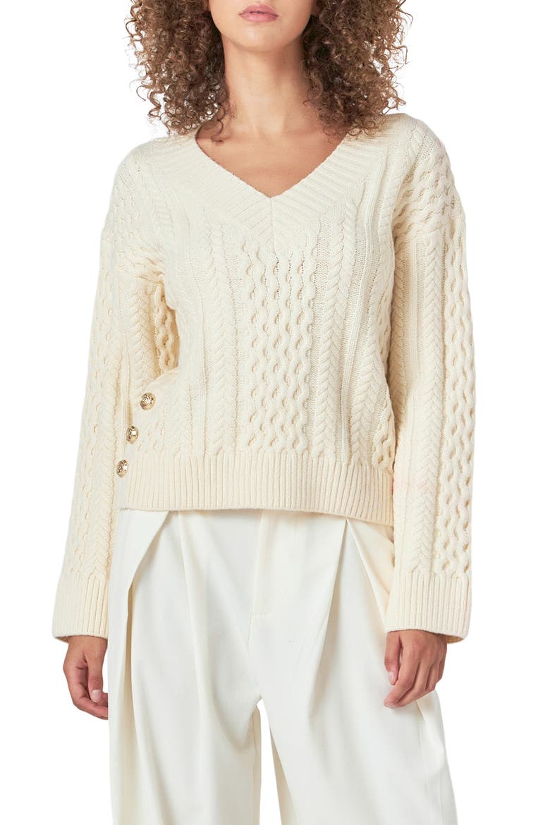 Cable Stitch Sweater, Main, color, IVORY