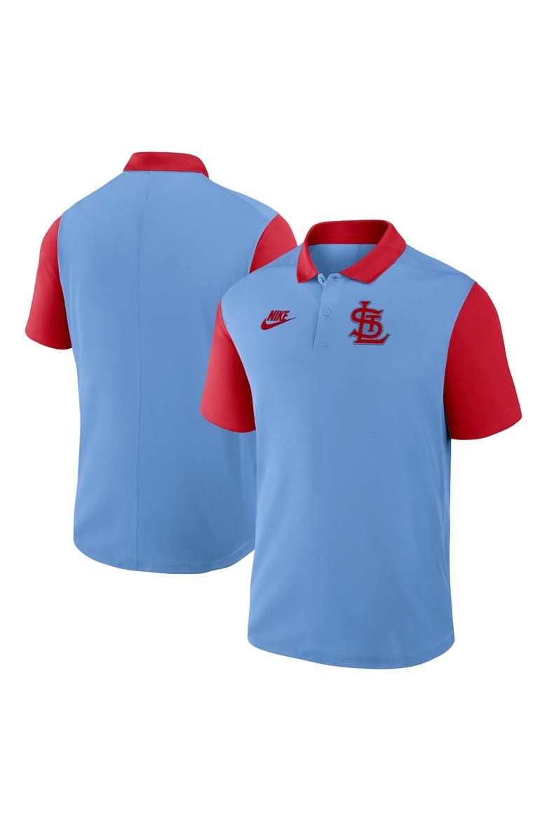 Men's Nike Light Blue/Red St. Louis Cardinals Cooperstown Collection Color-Block Victory Performance Polo, Alternate, color, Light Blue