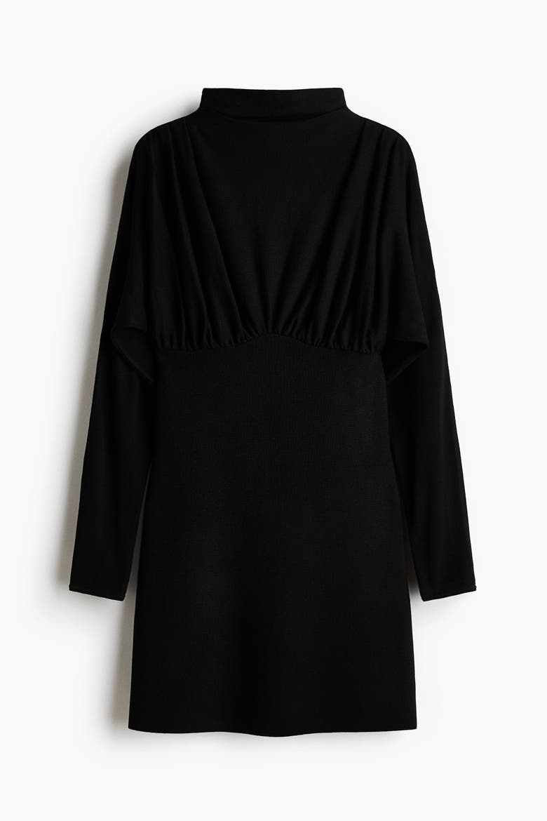 Gathered Turtleneck Dress, Alternate, color, Black
