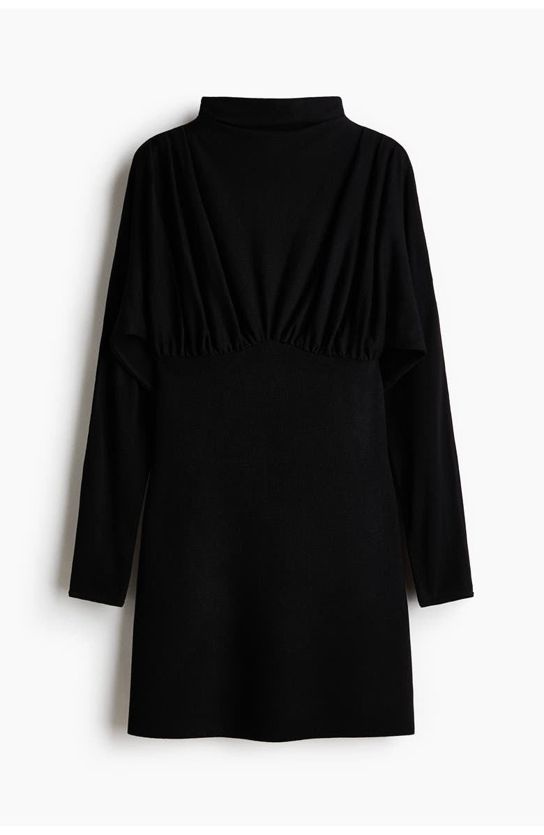 H&M Gathered Turtleneck Dress, Alternate, color, Black