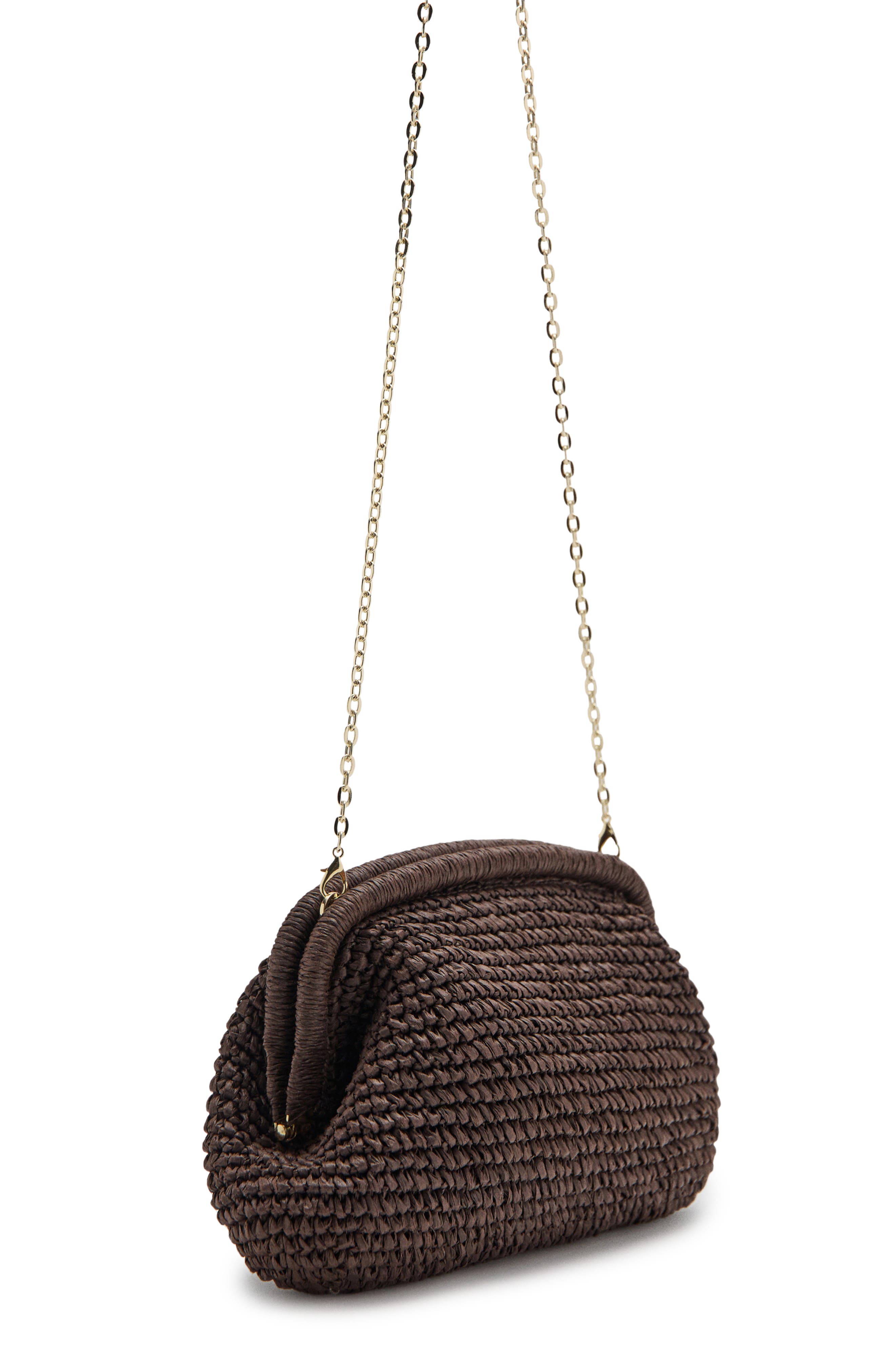 MANGO Natural Fiber Frame Clutch, Alternate, color, Chocolate