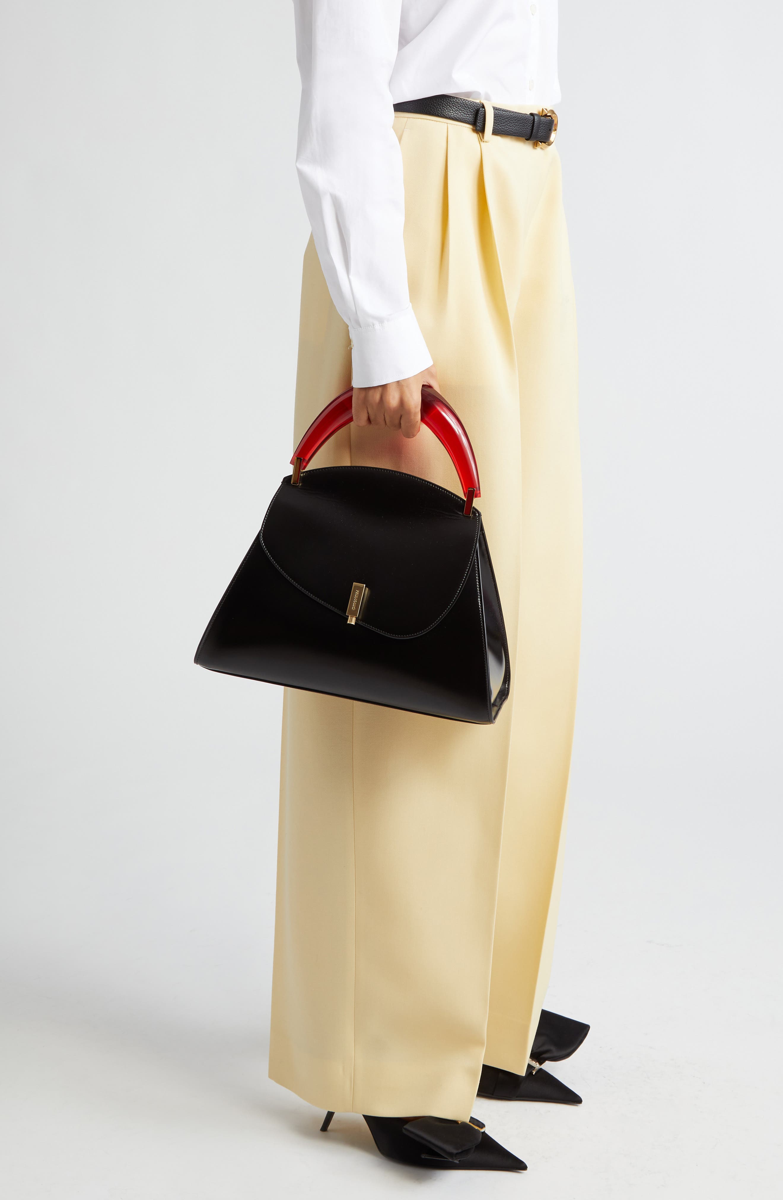 FERRAGAMO Prism Leather Top-Handle Bag, Alternate, color, 