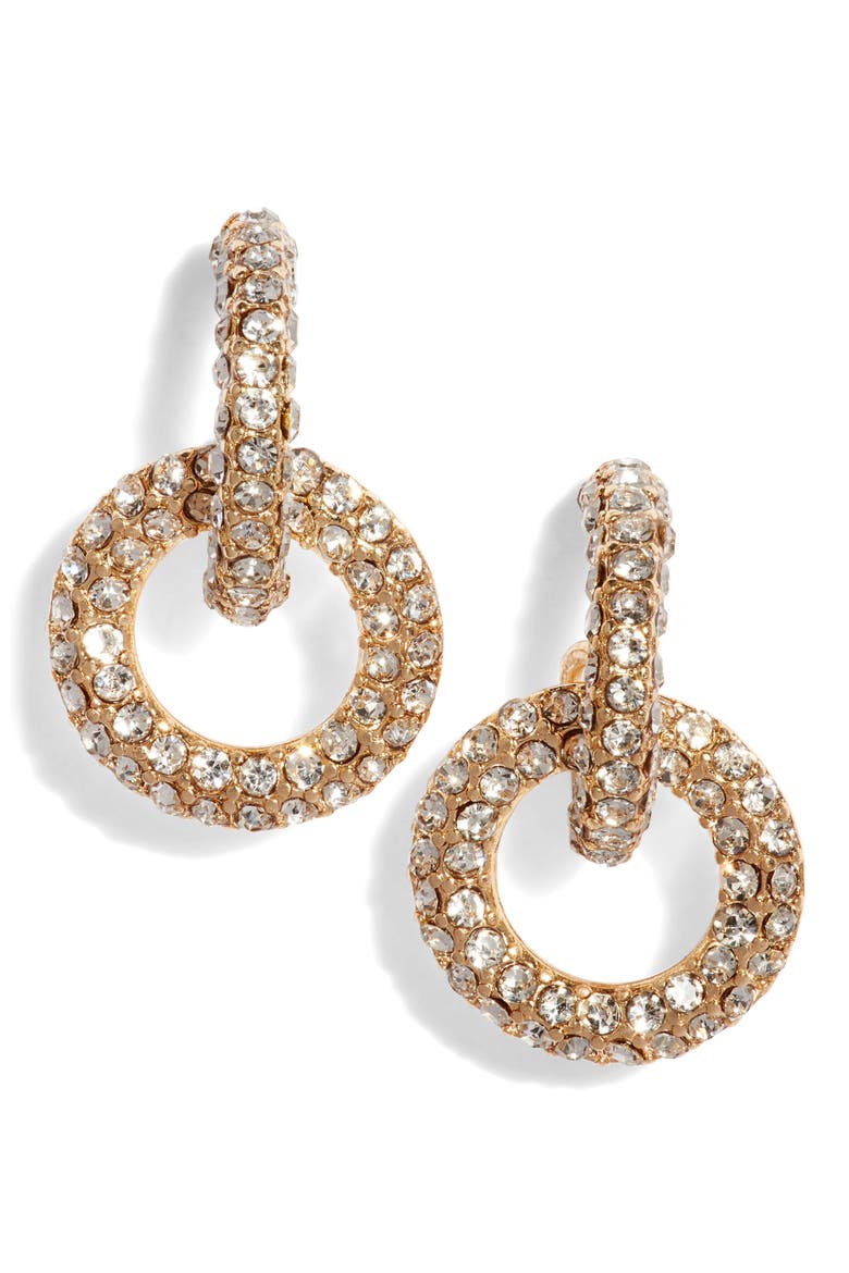 Crystal Huggie Hoop Drop Earrings, Main, color, GOLD
