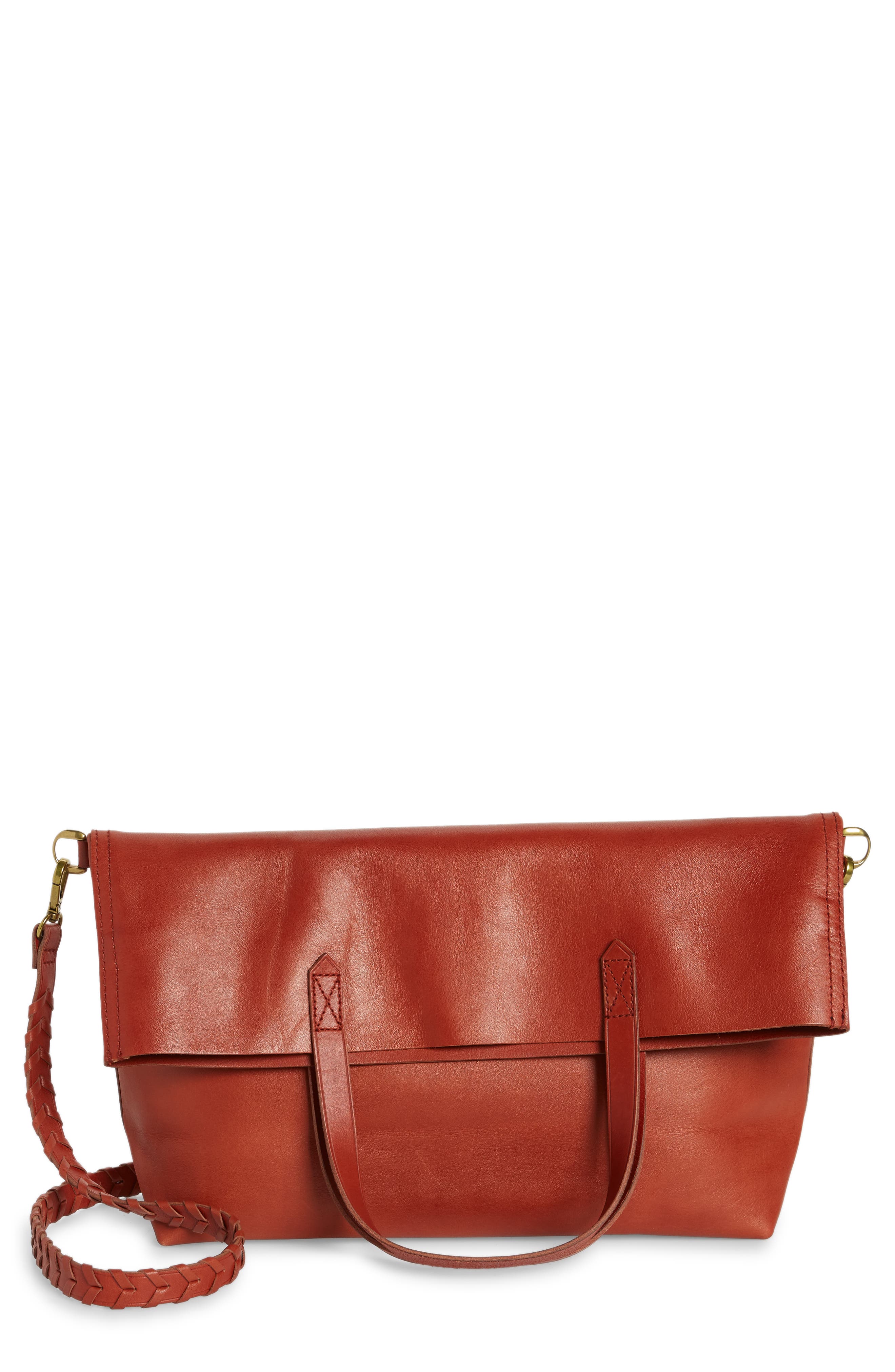 The Foldover Transport Tote: Whipstitched Edition, Main, color, FADED RUST