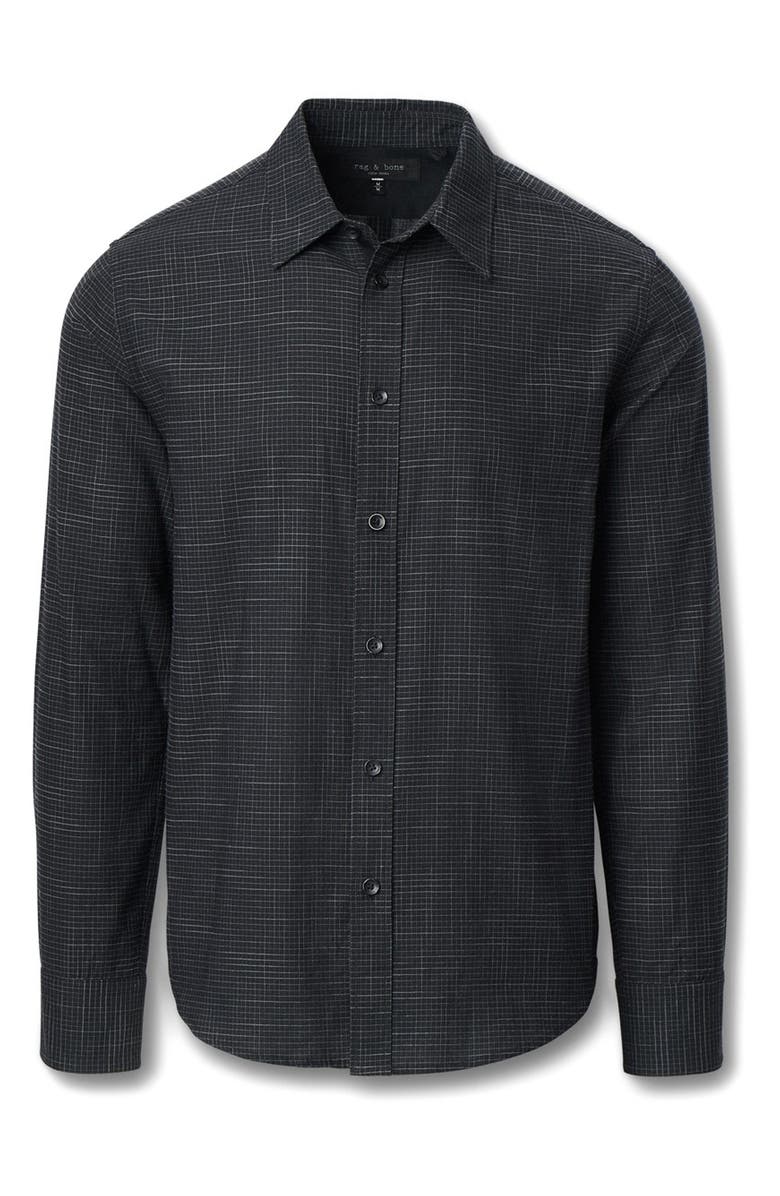 rag & bone Tomlin Crosshatch Cotton Button-Up Shirt, Alternate, color, Black Grey