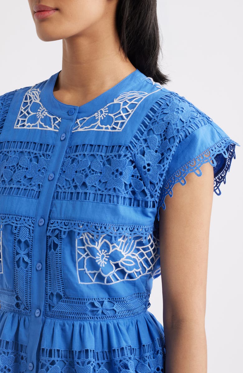 Elie Tahari The Ava Eyelet Midi Dress, Alternate, color, Seaport Blue