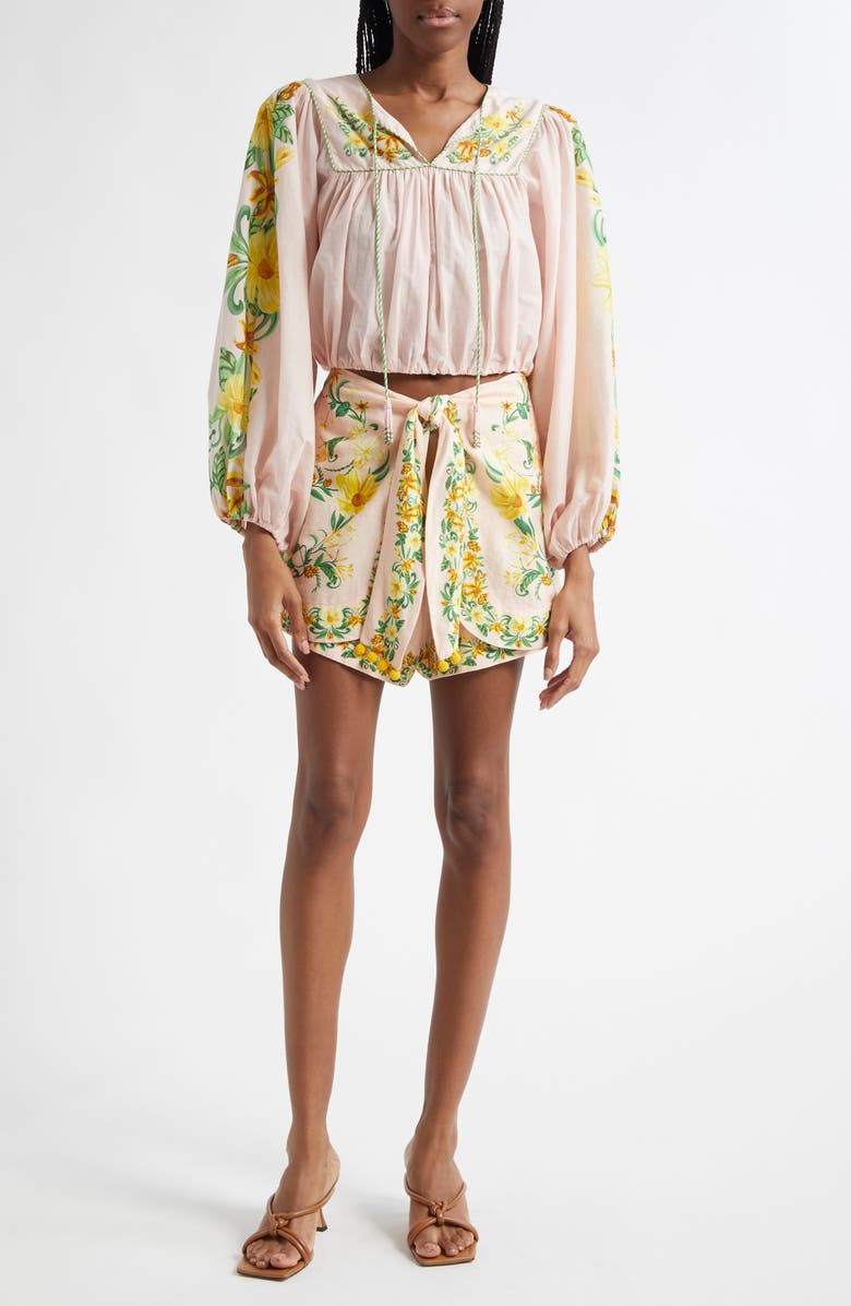 FARM Rio Botanical Beauty Tie Waist Shorts, Alternate, color, Pink