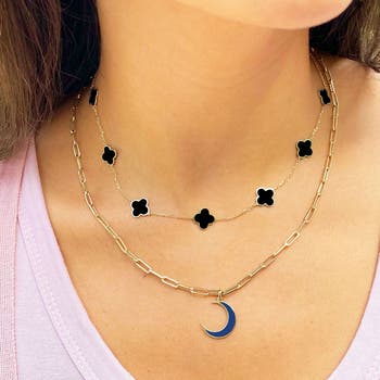 Small Onyx Clover Necklace