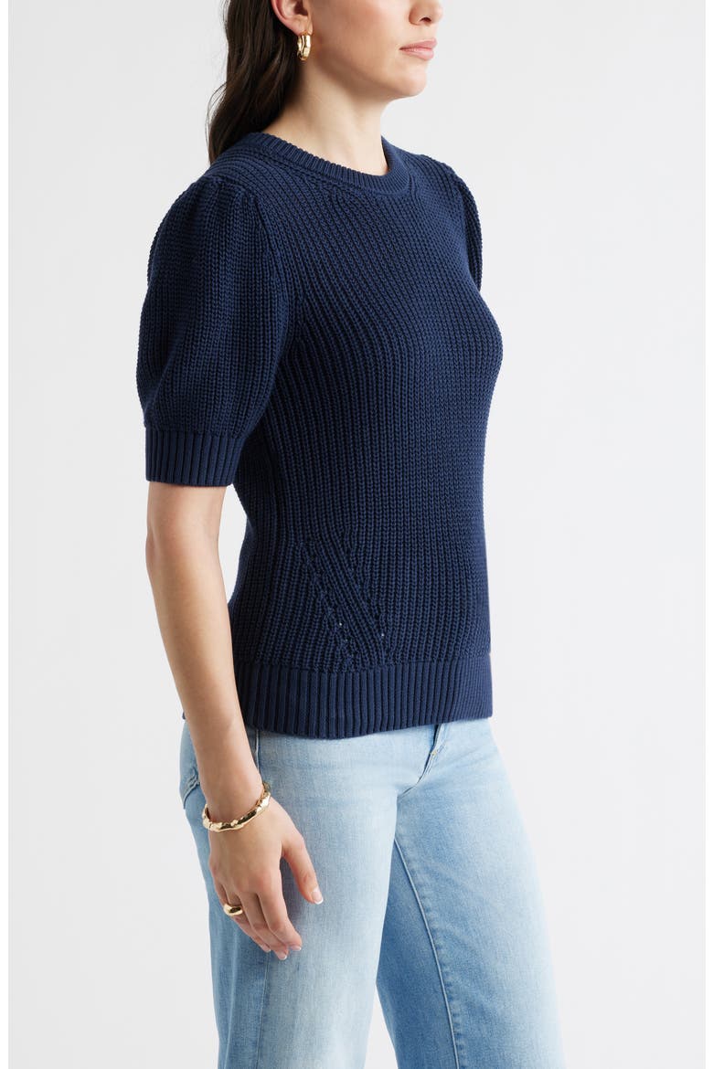 Elbow Sleeve Cotton Sweater, Alternate, color, NAVY STILL