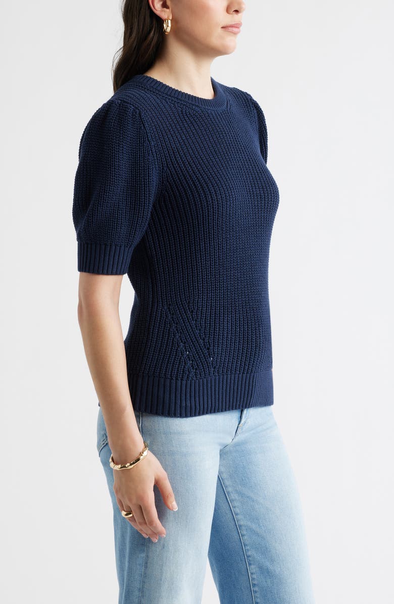 Caslon<sup>®</sup> Elbow Sleeve Cotton Sweater, Alternate, color, Navy Still