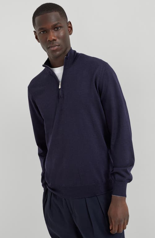 Brunello Cucinelli Sweater With Half Zipper In Navy Blue
