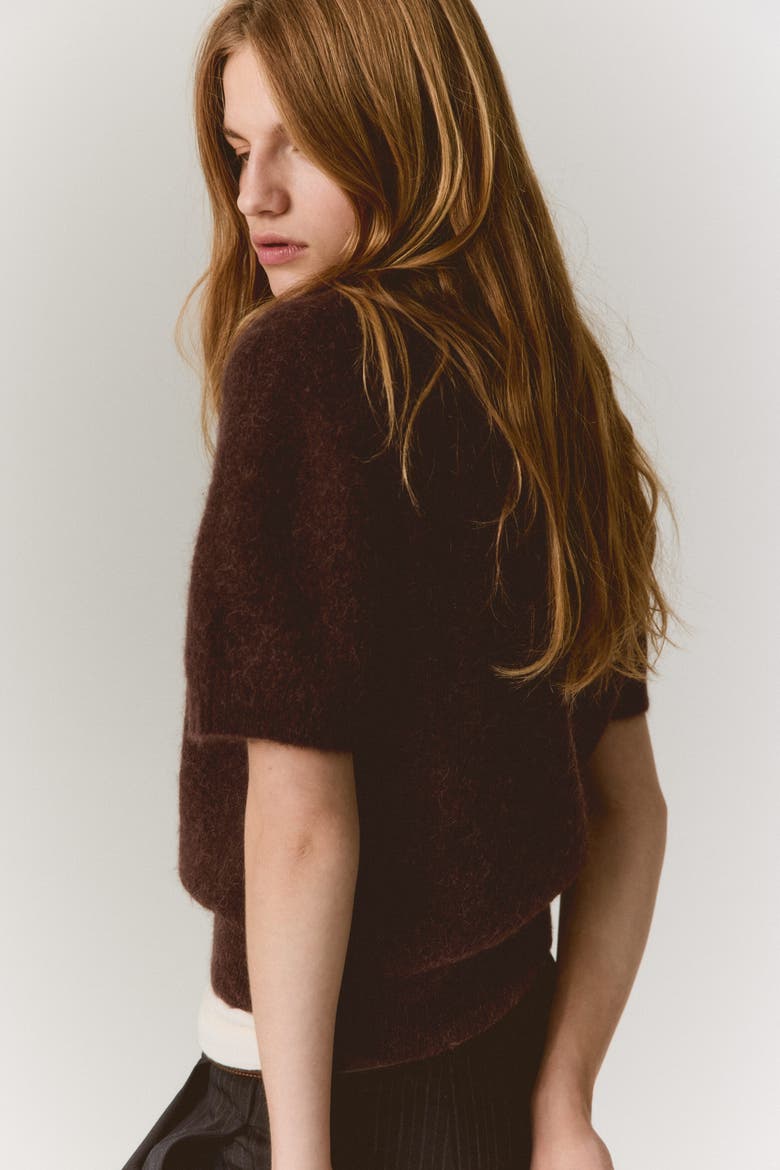 Alpaca-blend Polo Shirt, Alternate, color, Dark brown