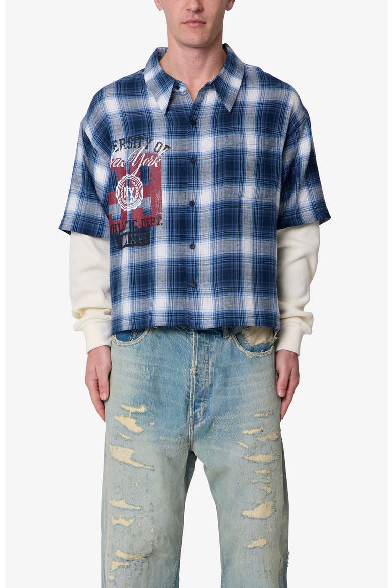 Layered Thermal Button-Up Flannel Shirt, Main, color, BLUE