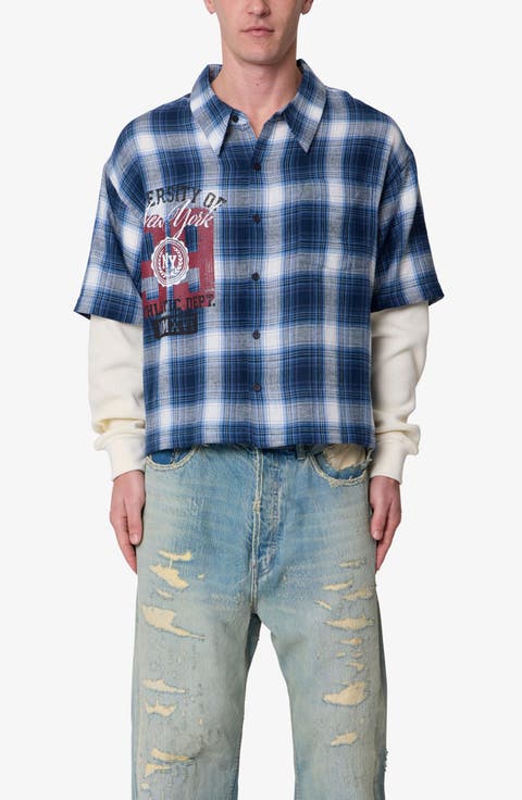 Layered Thermal Button-Up Flannel Shirt