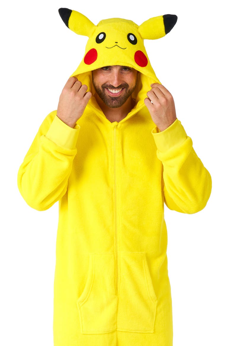 Pokémon™ Pikachu Hooded Long Sleeve Fleece Jumpsuit, Alternate, color, YELLOW
