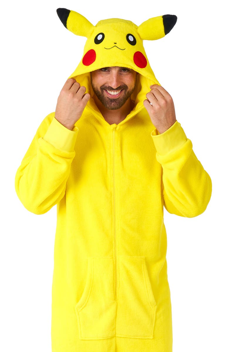 OppoSuits Pokémon<sup>™</sup> Pikachu Hooded Long Sleeve Fleece Jumpsuit, Alternate, color, Yellow