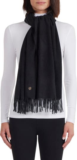 NEW fashion Portolano Fringe Trim Cashmere Scarf in Black