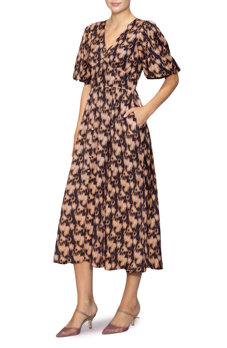 MELLODAY Bubble Sleeve Fit & Flare Midi Dress, Alternate, color, Abstract Animal