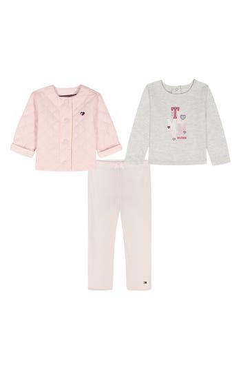 Tommy Hilfiger 3-piece Long Sleeve T-shirt, Quilted Jacket & Leggings Set In Multi