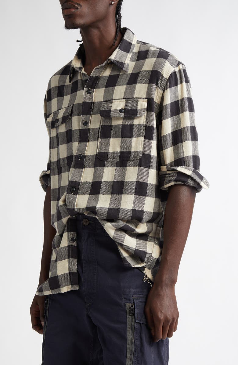 Double RL Check Cotton & Linen Flannel Button-Up Shirt, Alternate, color,