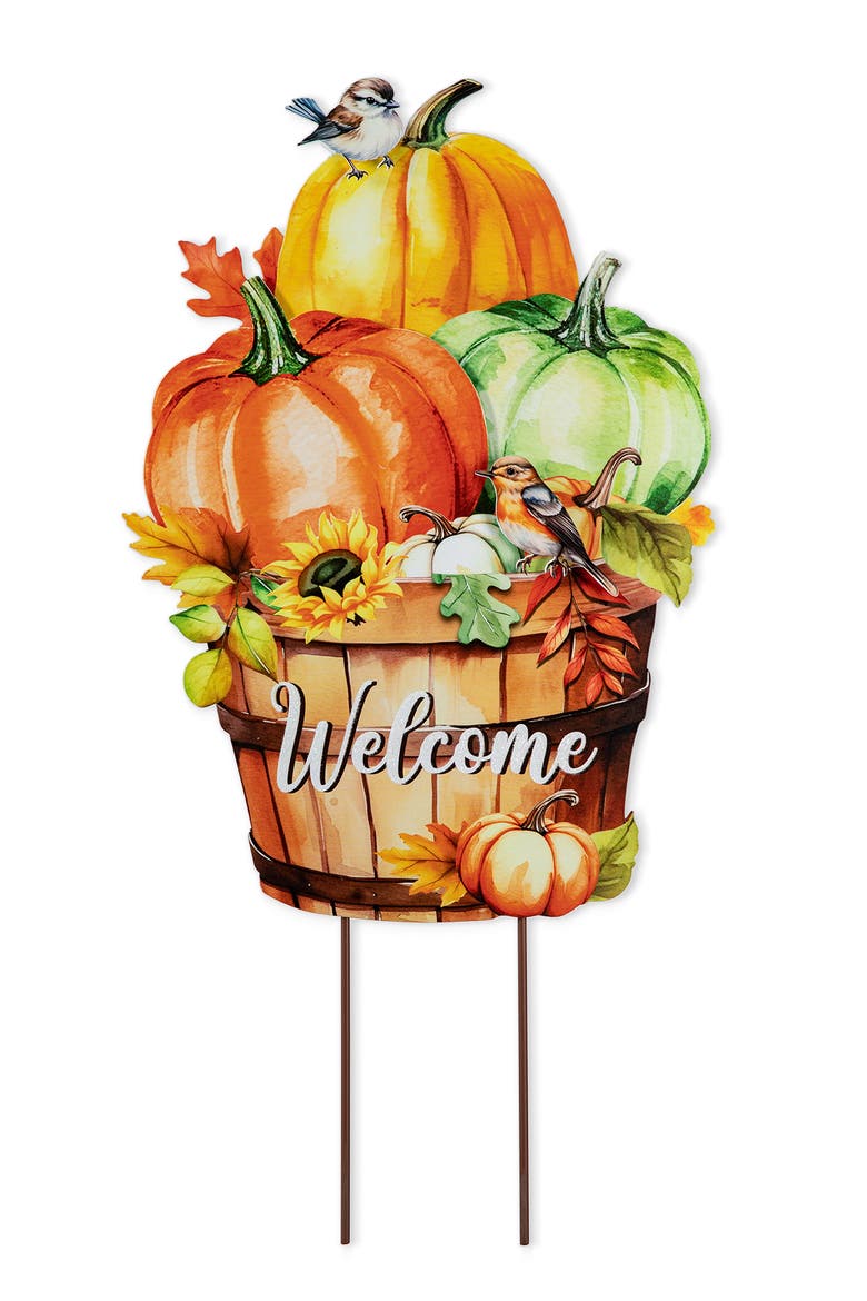 Fall Metal Pumpkins with Barrel Yard Stake, Main, color, Orange