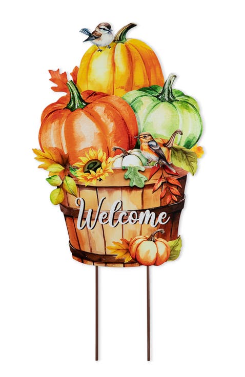 Fall Metal Pumpkins with Barrel Yard Stake