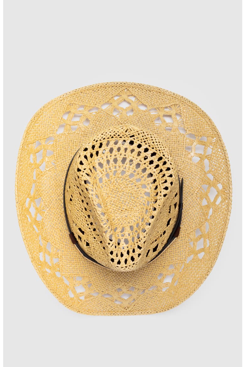 Twister Canyon  Handwoven Straw Sun Hat - Bohemian Summer Cowboy Hat, Alternate, color, Ochre  / Brown